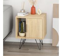 Decortie Glynn Modern Bedside Table Nightstand Metal Hairpin Legs 50Cm Storage Oak Bedroom
