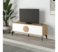 Decortie Tv Unit Up To 55 Inch Tvs 140Cm 2-door Storage Cabinet Oak, White, Multi
