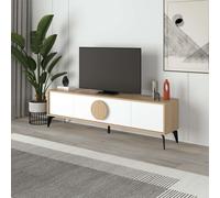 Gora Modern TV Unit with 4 Doors Storage 180cm - Oak - White
