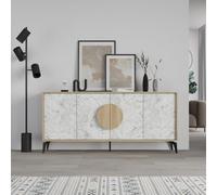 Decortie Gora Oak, White Marble Effect Particleboard 4 Door Sideboard With Metal Legs (W) 180Cm