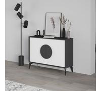 Decortie Gora Sideboard Console Modern Storage Cabinet With 2 Pull-Open Doors Metal Legs Anthracite Grey, White 110Cm Width