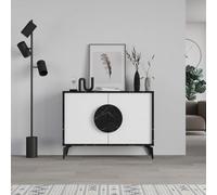 Decortie Gora Sideboard Console Modern Storage Cabinet With 2 Pull-Open Doors Metal Legs Black Marble Effect White 110Cm Width