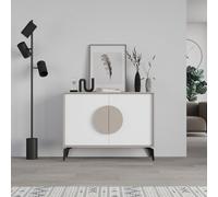 Decortie Gora Sideboard Console Modern Storage Cabinet With 2 Pull-Open Doors Metal Legs Mocha Grey White 110Cm Width