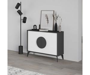 Decortie Gora Sideboard Modern Storage Cabinet With 2 Pull-Open Doors Metal Legs Anthracite Grey, White 110Cm Width