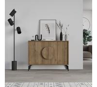 Decortie 2 Doors Sideboard 'Gora' 4 Metal Legs, Chipboard Handle Storage Unit 110cm in Dark Brown | Size: 2 Pack Decortie Dark Brown 2 Pack