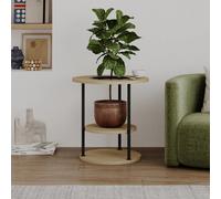 Decortie Grova Round Side Table 50X52Cm Metal Frame Three Open Tiers Oak