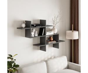 Decortie Halic 3 Tiers Wall Mounted Shelf Modern Floating Bookcase Anthracite Grey 150Cm