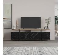 Decortie Hanley Modern Tv Unit Multimedia Centre Black Marble Effect Oak Effect With Storage Tv Cabinet 160Cm
