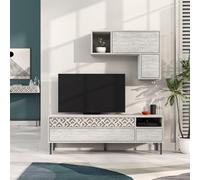 Decortie Heaton Modern Tv Unit Multimedia Centre Ancient White With Storage And Wall Shelf 144.6Cm