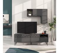Decortie Heaton Modern Tv Unit Anthracite Grey With Storage And Wall Shelf 144.6Cm