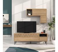 Decortie Heaton Modern Tv Unit Multimedia Centre Oak With Storage And Wall Shelf 144.6Cm
