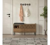 Heaton' Modern Shoe Storage Bench with 3 Drop-Down Doors 111cm Decortie Dark Brown 1 Pack