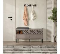 Decortie Heaton Shoe Bench Mocha Grey W/ Fabric Cushion Seat 3-Door Storage Cabinet 111(W)X37(D)X56.5(H)Cm Metal Legs Hallway