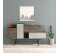 Decortie Hermes Console Sideboard Display Unit 2 Cabinets 2 Drawers Modern Storage Dark Coffee Gold Marble Effect 160Cm