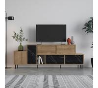 Decortie Hermes Modern Tv Unit Multimedia Centre Large Storage 52" Tvs Cabinet Fits Dark Oak Black Marble Effect 171.2Cm
