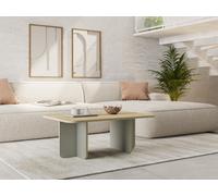 Decortie Hillary Modern 100Cm Rectangular Curved Corner Coffee Table Thick Slab Legs Oak, Ash Green Living Room