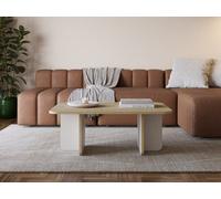 Decortie Hillary Modern 100Cm Rectangular Curved Corner Coffee Table Thick Slab Legs Oak, Sandstone Living Room