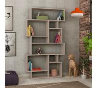 Decortie Karmato Modern Bookcase Shelving Unit Display Unit With 10 Compartments Mocha Grey 168.5Cm Tall