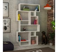 Decortie Karmato Modern Bookcase Shelving Unit Display Unit With 10 Compartments White 168.5Cm Tall