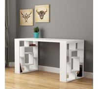 Decortie Labirent Modern Working Table With Bookshelf Legs White White 137Cm