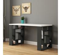 Decortie Labirent Modern Desk With Bookshelf Legs White Anthracite Grey 137Cm