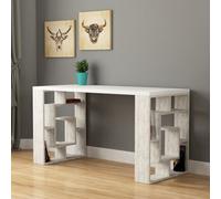 Decortie Labirent Modern Working Table With Bookshelf Legs White Ancient White 137Cm