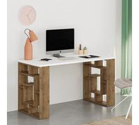 Decortie Labirent Modern Working Table With Bookshelf Legs White Dark Oak Effect 137Cm