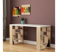 Decortie Labirent Modern Working Table With Bookshelf Legs White Oak 137Cm