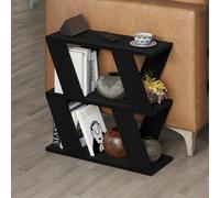 Decortie Lazena Modern 3-Tier Side Table, Black Wood, Slim Particleboard End Table H55.4Cm