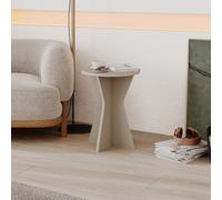 Decortie Lisa Round Side Table With Geometric Pedestal Base 40Cm Sandstone Coffee Table