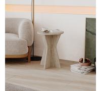 Decortie Lisa Round Side Table With Geometric Pedestal Base 40Cm Travertine Coffee Table