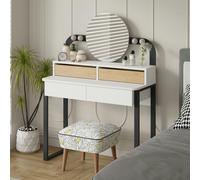 Decortie Lora Dressing Table 4-Led Lights Make-up Table Mirror 96x132cm 2-Drawer Soft-Close Storage Bedroom,Backstage - Oak-White