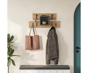 Decortie Lumina Modern Wall-Mounted Coat Rack, Wall Hanger With 6 Metal Hooks, Open Shelf Storage, 68X14.80Cm, Oak, Anthracite
