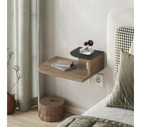 Decortie Luno Modern Floating Corner Bedside Table Nightstand Wall-Mounted Led 30Cm Natural Oak Bedroom