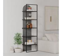 Decortie Modern Archy Bookcase 5-Tier Engineered Wood Design On The Back Wall-Mounted Shelf W/black Metal Frame 180(H)Cm Retrogrey