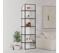 Decortie Modern Archy Bookcase 5-Tier Engineered Wood Design On The Back Wall-Mounted Shelf With Black Metal Frame 180(H)Cm White