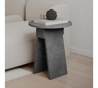 Decortie Modern Chen Side Table Retro Grey Round Shape Sturdy Particle Board 2 Legs Coffee Table 42(W)X42(D)X50(H)Cm Living Room