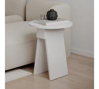 Decortie Modern Chen Side Table White Round Shape Sturdy Particle Board 2 Legs Coffee Table 42(W)X42(D)X50(H)Cm Living Room