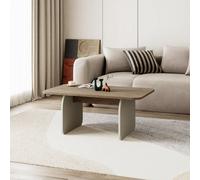Decortie Modern Coffee Table Radius Edges With Flat Panel Leg Japandi Style Particleboard Living Room 100Cm Natural Oak, Sandstone