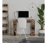 Decortie Modern Colmar 106Cm Working Desk Particleboard 3 Open Shelves Wall Fix H75Xw106Cm, Dark Oak Effect