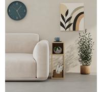 Decortie Modern Combayn 3 Cube Small Low Standing Book Shelf Contemporary Stackable Cube Storage Unit For Small Space (Oak)