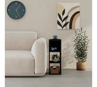 Decortie Modern Combayn 3 Cube Small Low Standing Book Shelf Contemporary Stackable Cube Storage Unit For Small Space (Black Wood)