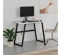 Decortie Modern Compact Rectangular Work Desk, Easy Assembly, Suitable For Small Spaces, Robust Black Metal Legs, White,mocha Grey