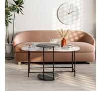 Decortie Modern Cuddle Coffee Tables White Marble Effect Retro Grey 2 Piece Nested Table Round W Wheels And Oval Table Metal Legs