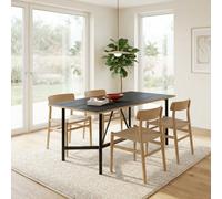 Decortie Modern Dalma Rectangle Dining Table 6 Seater Kitchen Table 140(D)Cm W/metal Legs For Indoor Black Wood, Appleply
