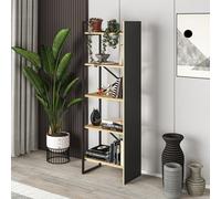 Decortie Modern Detroit Bookcase Shelving Unit Oak, Silky Grey Black 58(W)Cm 5-Tier Sturdy Metal Legs Frame Office, Living Room