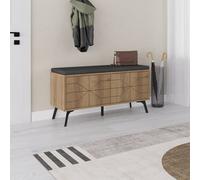 Decortie Modern Dune Shoe Storage Bench Dark Oak Effect With Fabric Seat 4 Doors Cabinet 107(W)Cm Metal Legs Organizer Hallway