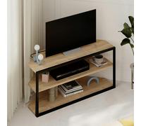 Decortie Modern Echo Tv Unit Versatile Design With Metal Frame Shelf Media Centre 98Cm Oak