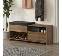 Decortie Modern Filux Shoe Bench Rack Dark Oak Effect Sliding Fabric Seat And 120.3(W) Storage Cabinet 2-Tier Open Shelves Hallway