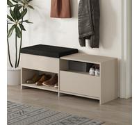 Decortie Modern Filux Shoe Bench Rack Sand Stone Sliding Fabric Seat And 120.3(W) Storage Cabinet 2-Tier Open Shelves Hallway